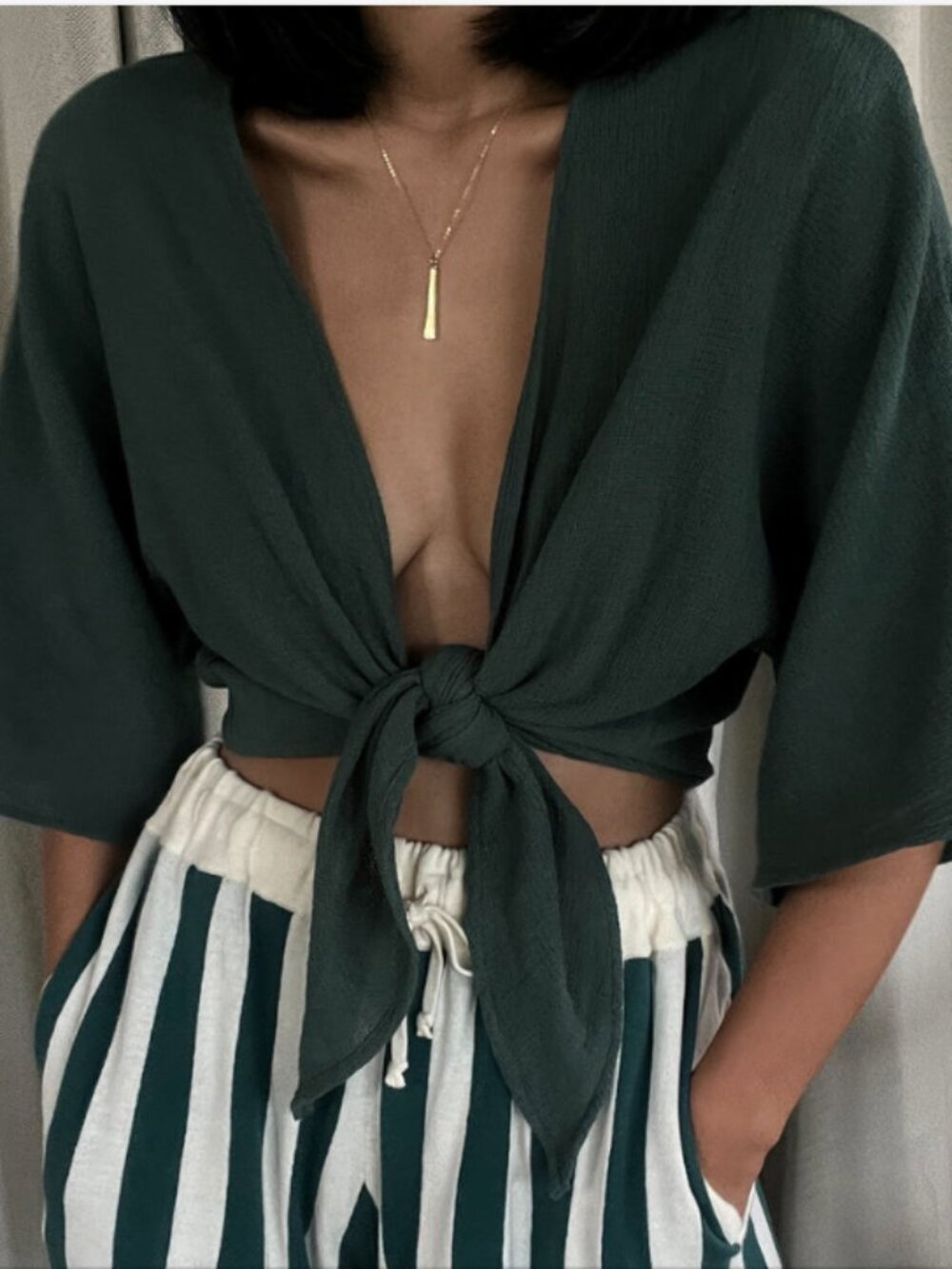 Na Nin Bobbie Waffled Cotton Tie Top